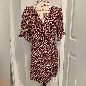 Ruffle Detail Faux Wrap Leopard Print Dress